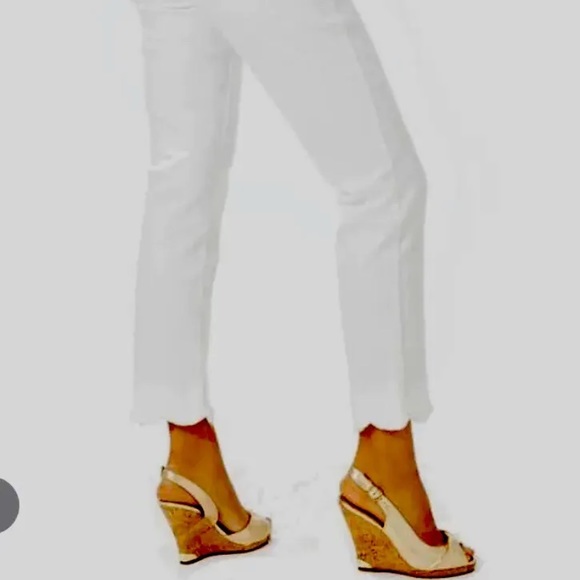 Lilly Pulitzer South Ocean Slim Crop Resort White Scalloped Jeans Sz 00 Pants - Picture 4 of 10